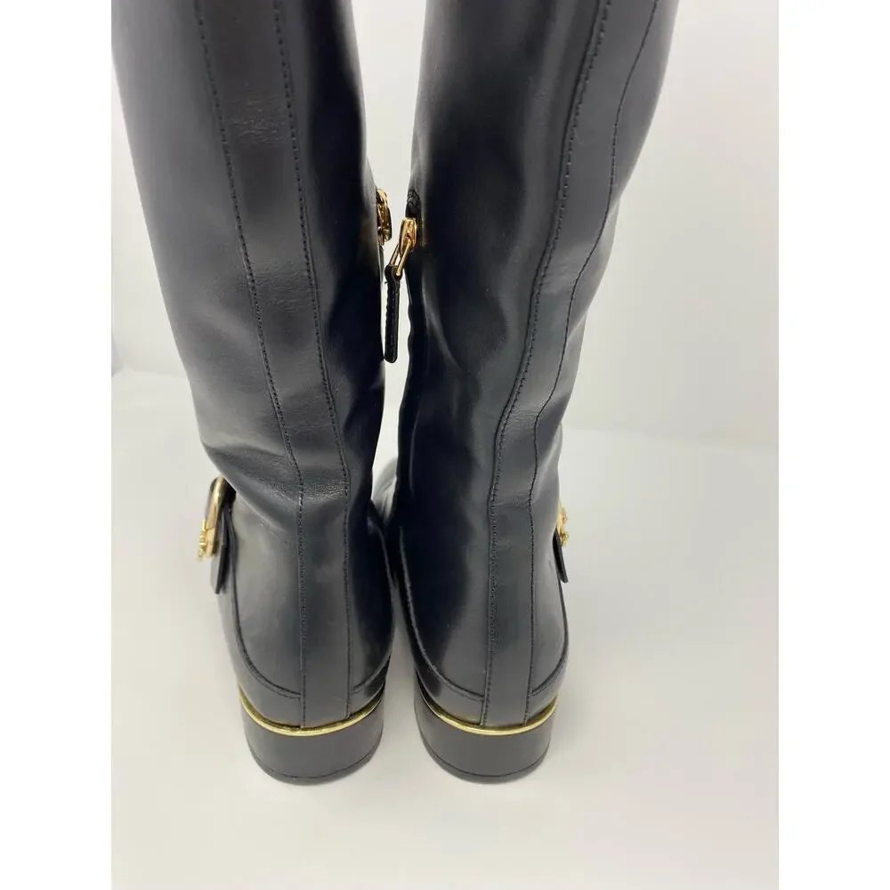 Tory Burch Sofia Riding Boot 6.5, Tall Black Leather Gold Buckle